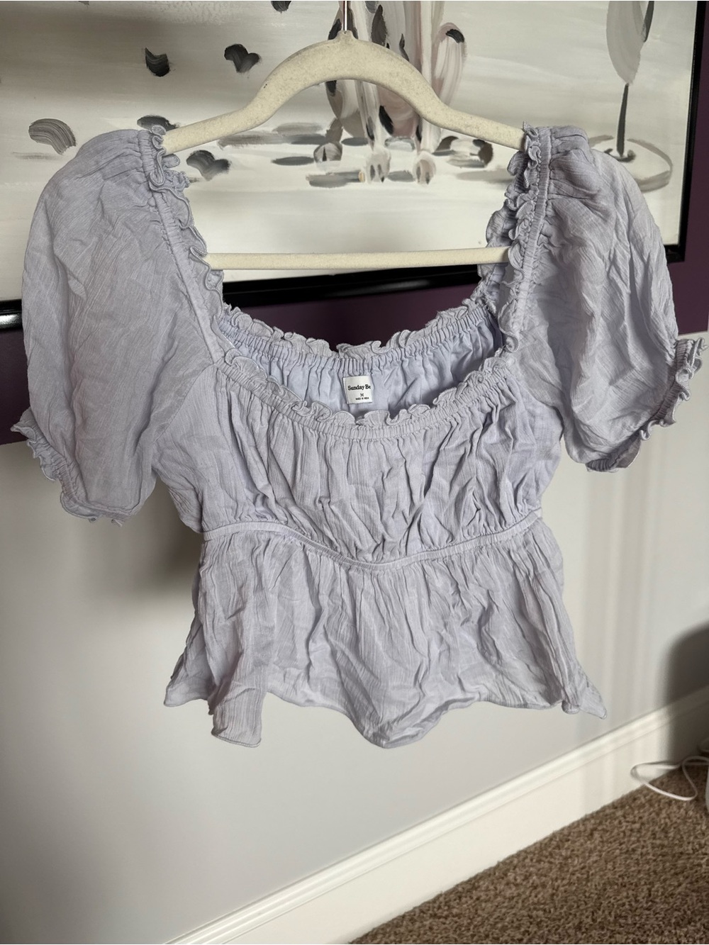 Sunday Best Lilac Smocked Square-Neck Puff Sleeve Peplum Top